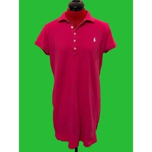 Ralph Lauren Polo Dress Pink Short Sleeve Collared Women Size L 100% Cotton